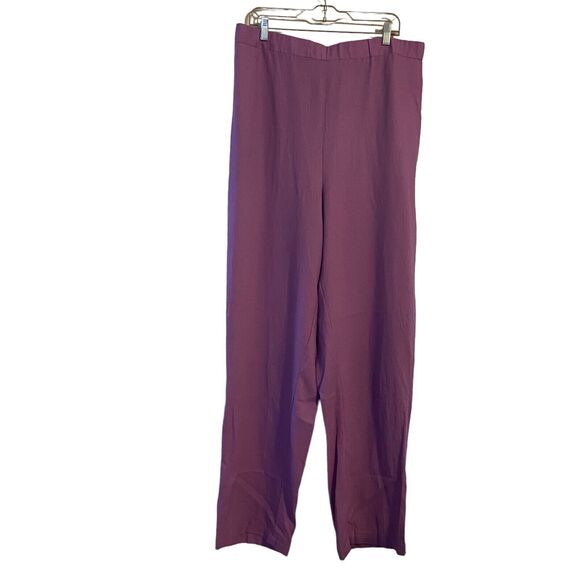 Woman Within Wide Leg Linen Pants Size 22W Purple Two Pockets‎ Drawstring Waist - Picture 1 of 9